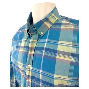 Tommy Hilfiger Shirt Men's XXL 2XL Blue White Plaid Button Up Long Sleeve Cotton